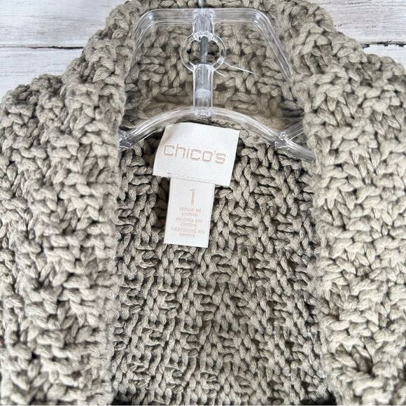 Chico’s Sweater Vest Cardigan Cotton Acrylic Chunky Olive Green Sz 1 M/ 10 - Picture 4 of 6